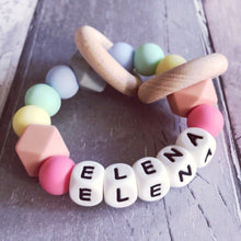 Load image into Gallery viewer, Personalised Pastel Rainbow Silicone Teething Ring