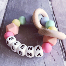 Load image into Gallery viewer, Personalised Pastel Rainbow Silicone Teething Ring