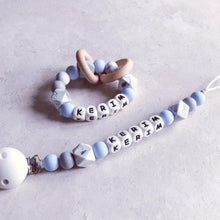 Load image into Gallery viewer, Dummy Clip and Teether Set - Baby Blue/Grey - Hopes, Dreams & Jellybeans