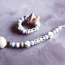 Load image into Gallery viewer, Dummy Clip and Teether Set - Baby Blue/Grey - Hopes, Dreams & Jellybeans