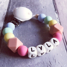 Load image into Gallery viewer, Personalised Silicone Dummy Clip - Pastel Rainbow
