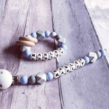 Load image into Gallery viewer, Dummy Clip and Teether Set - Baby Blue/Grey - Hopes, Dreams & Jellybeans