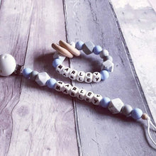 Load image into Gallery viewer, Dummy Clip and Teether Set - Baby Blue/Grey - Hopes, Dreams & Jellybeans