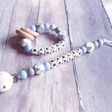 Load image into Gallery viewer, Dummy Clip and Teether Set - Baby Blue/Grey - Hopes, Dreams & Jellybeans