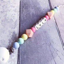 Load image into Gallery viewer, Personalised Silicone Dummy Clip - Pastel Rainbow