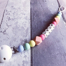 Load image into Gallery viewer, Personalised Silicone Dummy Clip - Pastel Rainbow