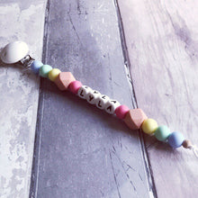 Load image into Gallery viewer, Personalised Silicone Dummy Clip - Pastel Rainbow