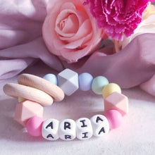 Load image into Gallery viewer, Personalised Pastel Rainbow Silicone Teething Ring