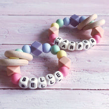 Load image into Gallery viewer, Personalised Pastel Rainbow Silicone Teething Ring