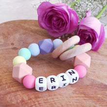 Load image into Gallery viewer, Personalised Pastel Rainbow Silicone Teething Ring