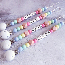 Load image into Gallery viewer, Personalised Silicone Dummy Clip - Pastel Rainbow