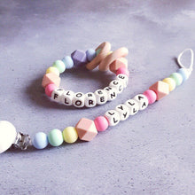 Load image into Gallery viewer, Personalised Silicone Dummy Clip - Pastel Rainbow