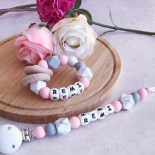 Load image into Gallery viewer, Dummy Clip and Teether Set - Pink/Grey - Hopes, Dreams & Jellybeans