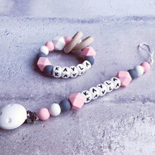 Load image into Gallery viewer, Dummy Clip and Teether Set - Pink/Dark Grey - Hopes, Dreams & Jellybeans