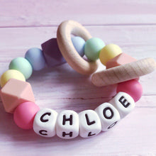 Load image into Gallery viewer, Personalised Pastel Rainbow Silicone Teething Ring