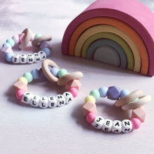Load image into Gallery viewer, Personalised Pastel Rainbow Silicone Teething Ring