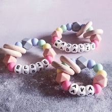 Load image into Gallery viewer, Personalised Pastel Rainbow Silicone Teething Ring