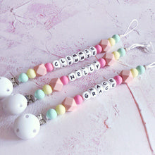 Load image into Gallery viewer, Personalised Silicone Dummy Clip - Pastel Rainbow