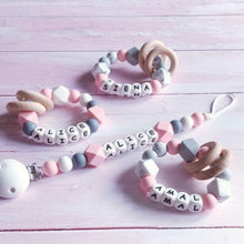 Load image into Gallery viewer, Dummy Clip and Teether Set - Pink/Dark Grey - Hopes, Dreams & Jellybeans