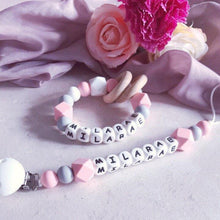 Load image into Gallery viewer, Dummy Clip and Teether Set - Pink/Dark Grey - Hopes, Dreams & Jellybeans