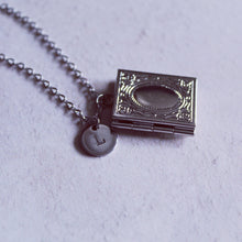 Load image into Gallery viewer, Silver story book locket, bridesmaid picture memento locket, wedding gift, rose gold necklace gift, Fairytale Necklace, Friends Keepsake