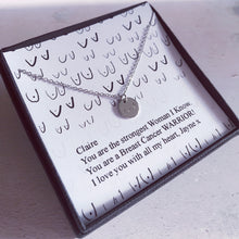 Load image into Gallery viewer, Breast Cancer Survivor, Beat Cancer, Warrior Gift for Friend, Boobs Necklace, Breast Cancer Message Card, Personalised Card Breast Cancer