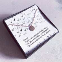 Load image into Gallery viewer, Breast Cancer Survivor, Beat Cancer, Warrior Gift for Friend, Boobs Necklace, Breast Cancer Message Card, Personalised Card Breast Cancer