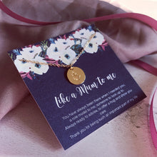 Load image into Gallery viewer, Like a Mum to Me, Stepmother Gift, Message Card Poem Bonus Mum, Mothers day Gift Second Mum, Floral Necklace, Gold Flower Necklace