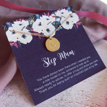 Load image into Gallery viewer, Floral Necklace for Stepmum, Stepmother Gift, Message Card Poem Bonus Mum, Mothers day Gift Second Mum, Floral Necklace, Gold Flower Gift