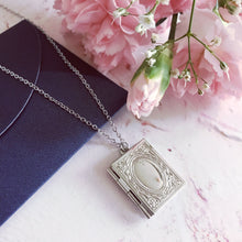 Load image into Gallery viewer, Silver story book locket, bridesmaid picture memento locket, wedding gift, rose gold necklace gift, Fairytale Necklace, Friends Keepsake