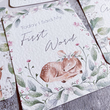 Load image into Gallery viewer, baby milestone cards, cute animal, pretty milestone cards, pregnancy cards her, baby shower gift, deer, baby girl, new baby gift, fawn