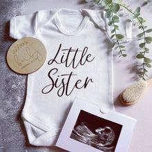 Load image into Gallery viewer, New Baby, New Arrival Baby Gift, Pregnancy announcement, pregnancy gift, personalised baby vest, Little Sister, Little Brother Baby Grow
