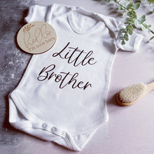 Load image into Gallery viewer, New Baby, New Arrival Baby Gift, Pregnancy announcement, pregnancy gift, personalised baby vest, Little Sister, Little Brother Baby Grow