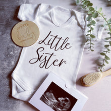 Load image into Gallery viewer, New Baby, New Arrival Baby Gift, Pregnancy announcement, pregnancy gift, personalised baby vest, Little Sister, Little Brother Baby Grow