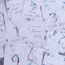 Load image into Gallery viewer, baby milestone cards, eucalyptus, eucalyptus milestone cards, pregnancy cards her, baby shower gift, floral, baby girl, new baby gift,