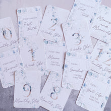 Load image into Gallery viewer, baby milestone cards, eucalyptus, eucalyptus milestone cards, pregnancy cards her, baby shower gift, floral, baby girl, new baby gift,