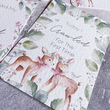 Load image into Gallery viewer, baby milestone cards, cute animal, pretty milestone cards, pregnancy cards her, baby shower gift, deer, baby girl, new baby gift, fawn