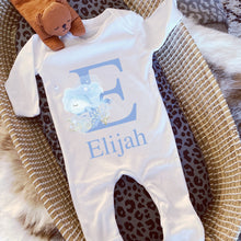 Load image into Gallery viewer, Personalised Nautical Whale Gift for Baby Boy, Blue Whale Baby Vest, Under Water Baby Shower Gift, Under the Sea Sleepsuit, Baby Name Gift