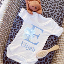 Load image into Gallery viewer, Personalised Nautical Whale Gift for Baby Boy, Blue Whale Baby Vest, Under Water Baby Shower Gift, Under the Sea Sleepsuit, Baby Name Gift