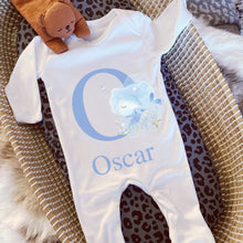 Load image into Gallery viewer, Personalised Nautical Whale Gift for Baby Boy, Blue Whale Baby Vest, Under Water Baby Shower Gift, Under the Sea Sleepsuit, Baby Name Gift