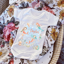 Load image into Gallery viewer, Personalised Mermaid Gift for Baby, Mermaid Sleepsuit, Personalised Girls Mermaid Outfit for Baby, Mermaid Babyshower Gift, Name Sleepsuit
