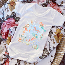 Load image into Gallery viewer, Personalised Mermaid Gift for Baby, Mermaid Sleepsuit, Personalised Girls Mermaid Outfit for Baby, Mermaid Babyshower Gift, Name Sleepsuit