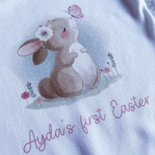 Load image into Gallery viewer, My First Easter Bunny with Pink Text Personalised Babygrow, Bunny Vest 1st Easter Outfit Gift, Bodysuit Sleepsuit, Baby Girl, New Baby 2023,