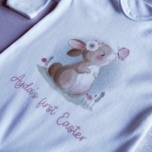 Load image into Gallery viewer, My First Easter Bunny with Pink Text Personalised Babygrow, Bunny Vest 1st Easter Outfit Gift, Bodysuit Sleepsuit, Baby Girl, New Baby 2023,