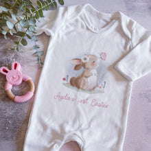 Load image into Gallery viewer, My First Easter Bunny with Pink Text Personalised Babygrow, Bunny Vest 1st Easter Outfit Gift, Bodysuit Sleepsuit, Baby Girl, New Baby 2023,