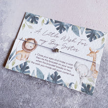 Load image into Gallery viewer, Safari Wish bracelet, Sister to Be wish bracelet, New Big Sister To Be, baby shower gift, pregnancy gift, new baby gift, new sister jungle