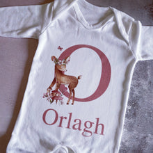 Load image into Gallery viewer, Personalised babygrow baby girl, Pink initial baby name gift, personalised sleepsuit, personalised baby vest, girls baby shower gift