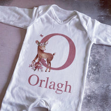 Load image into Gallery viewer, Personalised babygrow baby girl, Pink initial baby name gift, personalised sleepsuit, personalised baby vest, girls baby shower gift