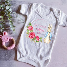 Load image into Gallery viewer, Peter rabbit My First Easter babygrow, Baby girls first easter outfit, my 1st easter babygrow, first easter baby vest, My First Easter Pink