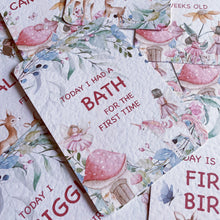 Load image into Gallery viewer, Baby milestone cards, Fairy Garden, Girl Milestone Cards, baby shower gift, pregnancy cards, baby girl, new baby gift, Fairy baby Girl